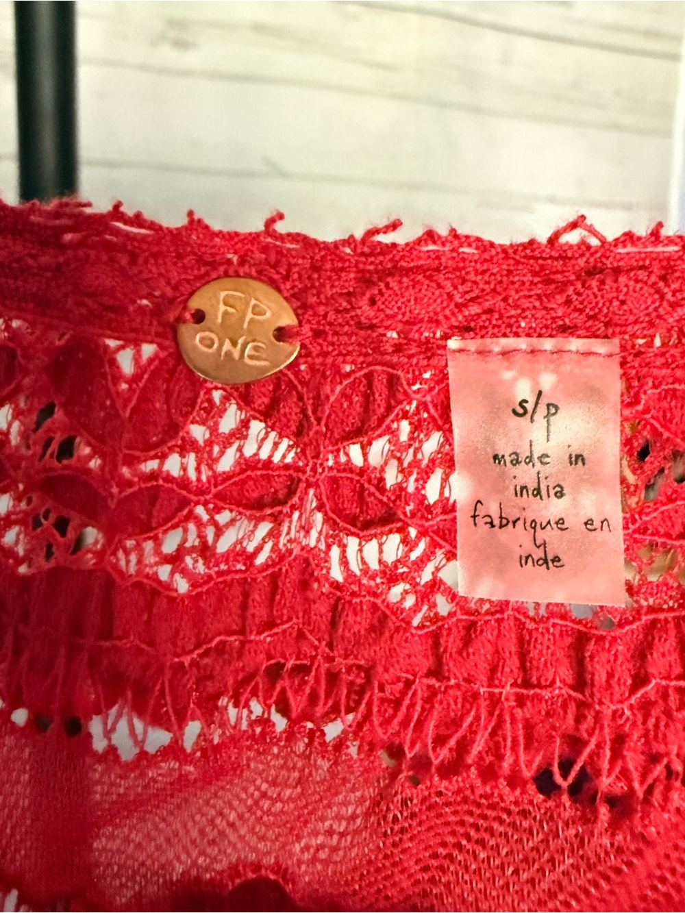NWT Free People Angelina Lace Tee in Red - Picture 4 of 5